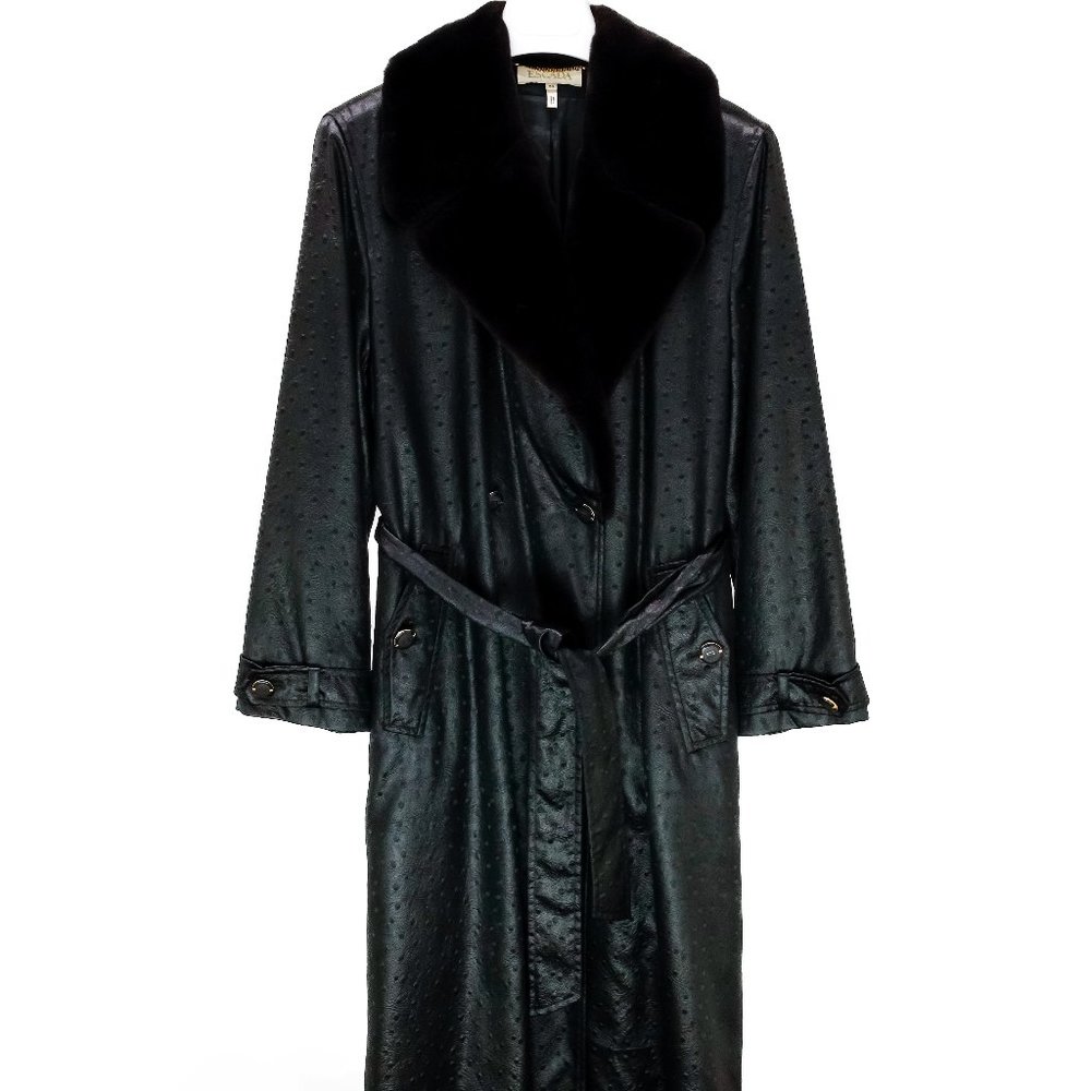 *SOLD* Escada Black Mink Collar Trench Coat - Picture 3 of 16